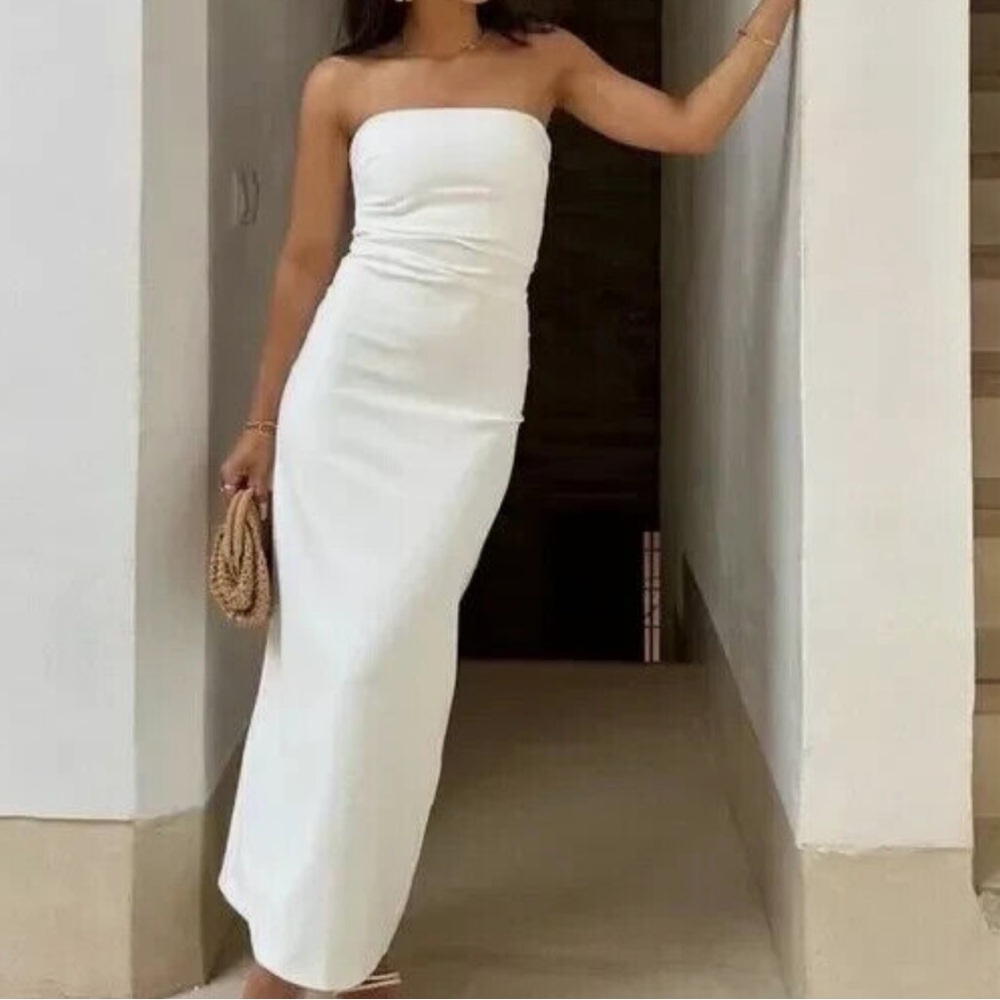 Zara Strapless White Midi Dress